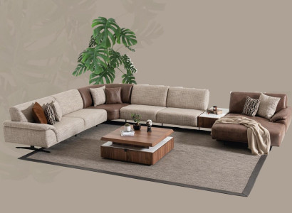 Living landscape Corner sofa Suite Design Modern Coffee table Brown 2-piece